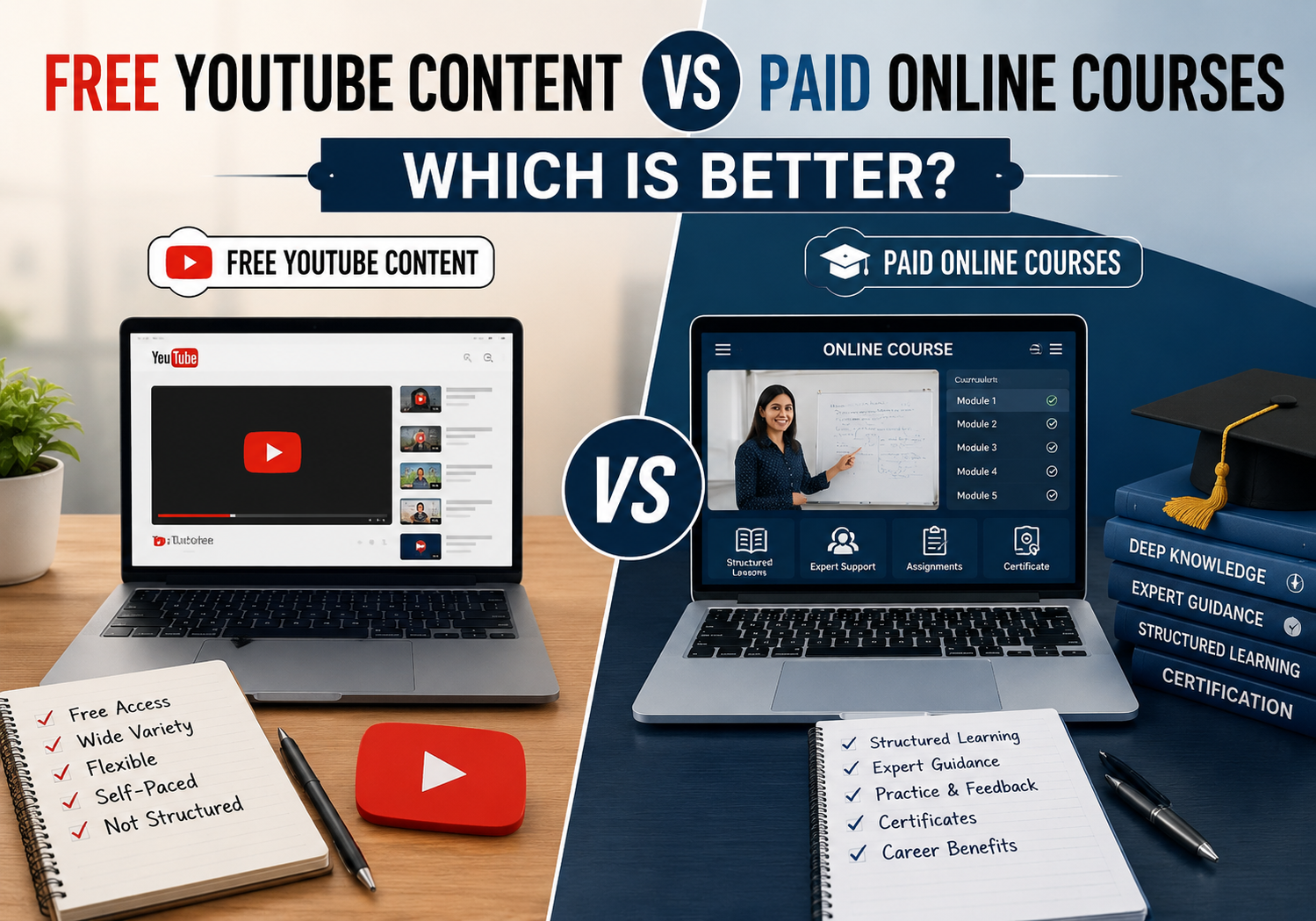 free YouTube content vs paid online courses